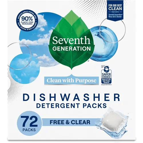 Seventh Generation Dishwasher Detergent Packs for sparkling dishes Free & Clear Dishwasher Tabs (72 Count)