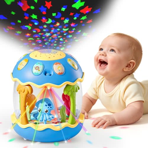 Baby Toys 6 -12 Months- Tummy Time Ocean Projector Musical Light Up Toys | Infant Tummy Time Aquarium Crawling 6 7 8 9 10 11 Month Old Baby Toys Newborn Must Have Boys Birthday Christmas Shower Gifts