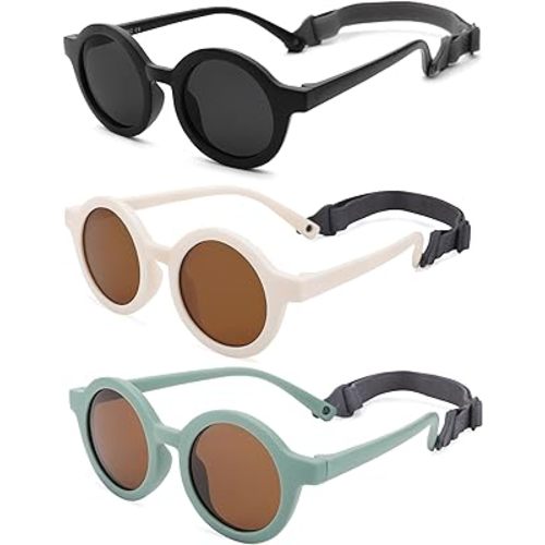 COASION Baby Polarized Round Sunglasses Flexible Rubber Shades with Strap for Toddler Newborn Infant Ages 0-24 Months