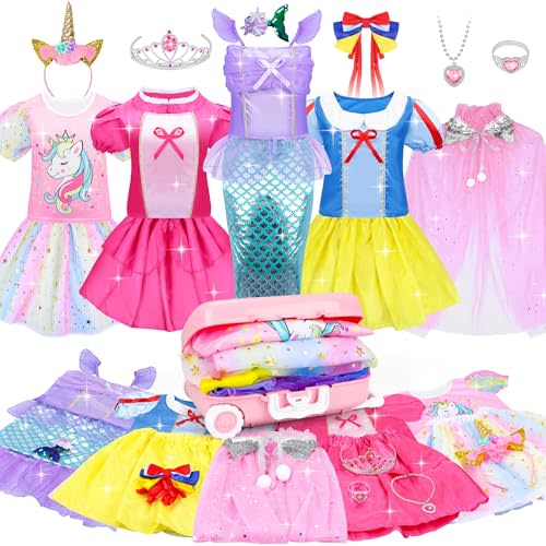 16 Pcs Princess Dress Up Clothes for Girls 3-6, Pretend Play Toy Gift Set | Mermaid Costume & Cosplay Role Play Outfit Set, Perfect Birthday Halloween Party Presents for Little Girls Ages 3 4 5 6 7+
