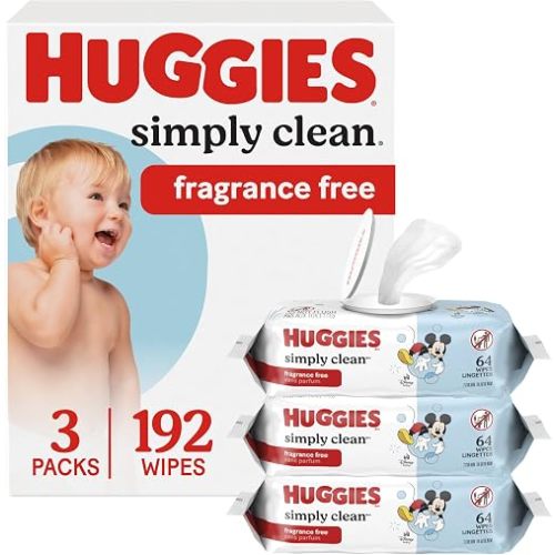Huggies Simply Clean Baby Wipes, Unscented, 3 Packs, 192 Wipes