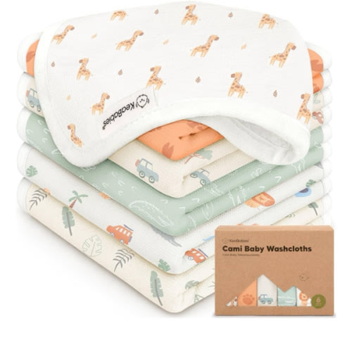 6-Pack Cotton Baby Washcloths for Newborn - Organic Cotton Muslin Soft Wash Cloths for Babies, Infant, Kids, Toddler Towels for Boy,Girl,Super Absorbent Face Cloths,Scratch-free Baby Rags (Wilderness)