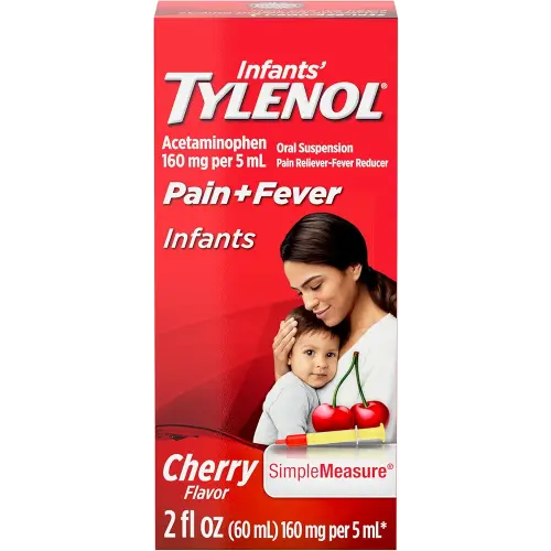 Infants' Tylenol Liquid Pain Relief & Fever Medicine, Oral Suspension, Acetaminophen for Sore Throat, Headache & Teething, Pain Reliever & Fever Reducer for Kids; Cherry Flavor, 2 fl. oz.; Pack of 1