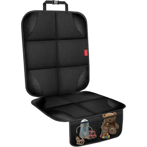 Car Seat Protector, Carseat Seat Protectors with Thick Padding and Upgraded Non-Slip Backing, Waterproof Seat Protector under Baby Car Seat, 600D Fabric Car Seat Covers with Storage Pockets for Baby