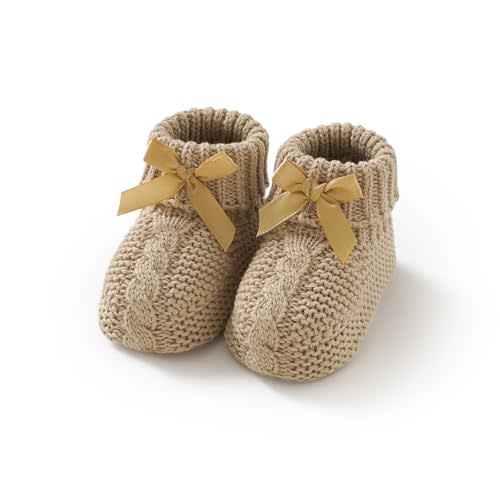 Baby Booties Newborn 100% Cotton Cozy Knit First Shoes | Soft Cute Shower Gift for Infant Toddler Boys and Girls