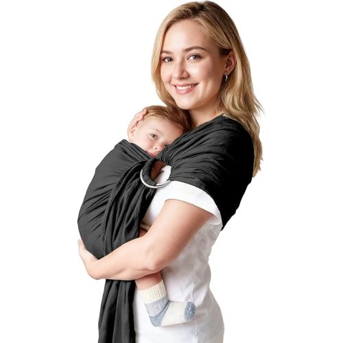 Portabebés para recién nacidos hasta niños pequeños, portabebés ligero con manos libres para recién nacidos, fácil de llevar, cómodo y suave, gris oscuro