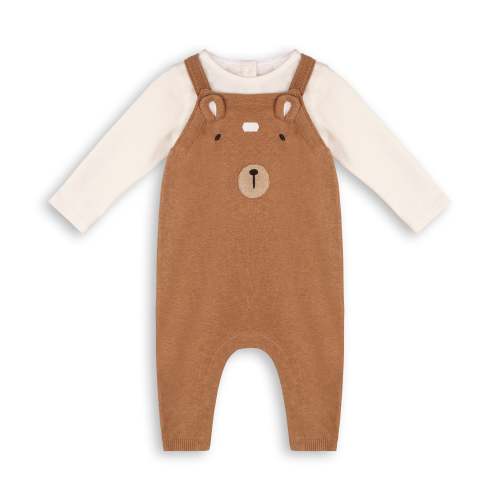 Bear Embroidered Sweater Knit Baby Overall & Bodysuit Set (Organic Cot