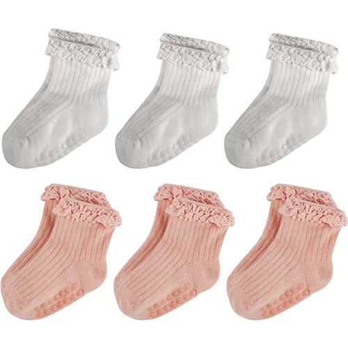 Baby Girl Ruffle Socks Non Slip Grip Socks Toddler Girls Cute Cotton Frilly Ankle Grippy Sock Newborn Infant Kids