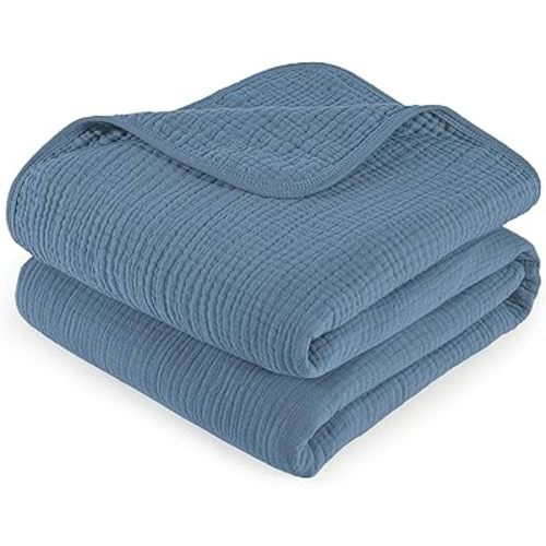 david's kids Baby Muslin Blankets 47" X 47", 4-Layer 100% Cotton Muslin Blanket for Summer, Soft Breathable and Lightweight Receiving Blanket for Boys Girls, Gentle Baby Wrap Swaddle, Prussian Blue