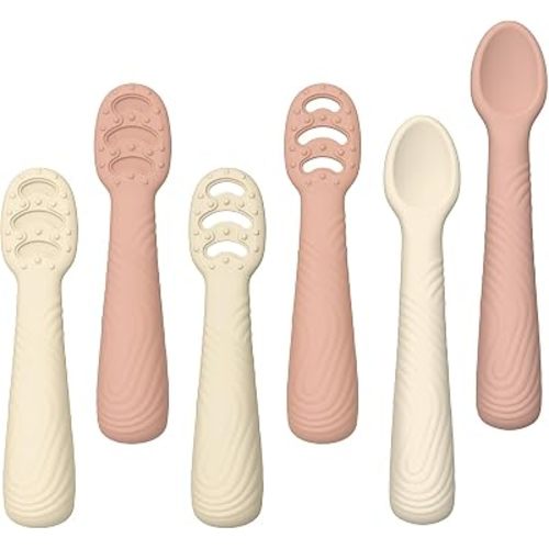Baby Spoons Self-Feeding 6+ Months, 6pk Silicone Training Spoon Set