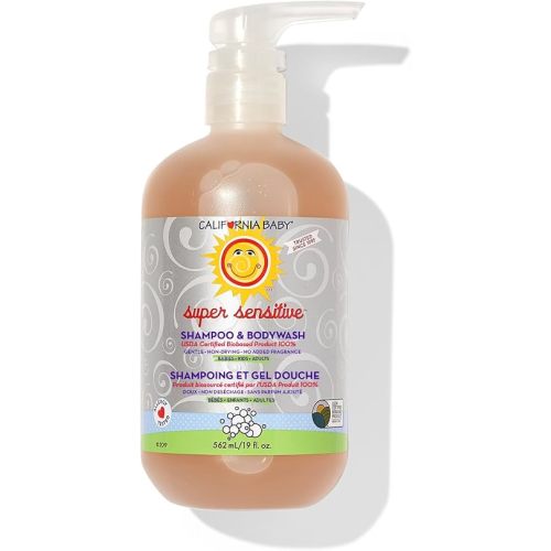 California Baby | Super Sensitive Shampoo & Body Wash | Dry, Sensitive Skin, Hair, Face, & Body | Gentle, Fragrance Free, Allergy Tested | 19 Oz
