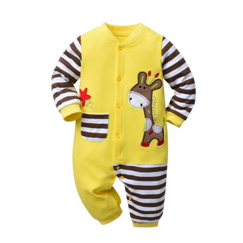 Newborn Baby Boy Clothes Giraffe Style Romper Long Sleeve Stripe Jumpsuits Yellow 3-6 Months