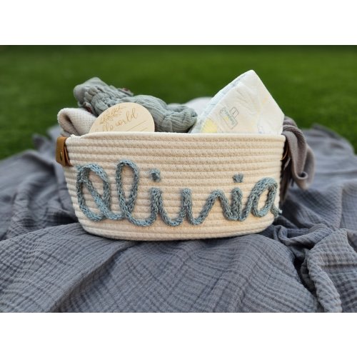 Baby shower personalized gift basket, baby Gift Basket Rope Cotton Basket Baby Gift Basket Toy Basket Storage Basket Baby Name Gift