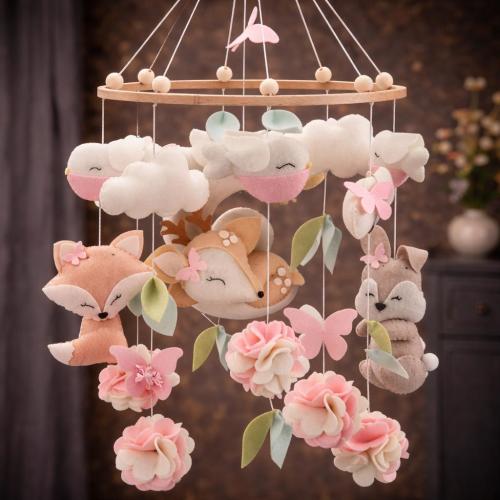 Woodland Nursery Mobile with Fox Deer Raccoon, Baby Crib Hanging Decor