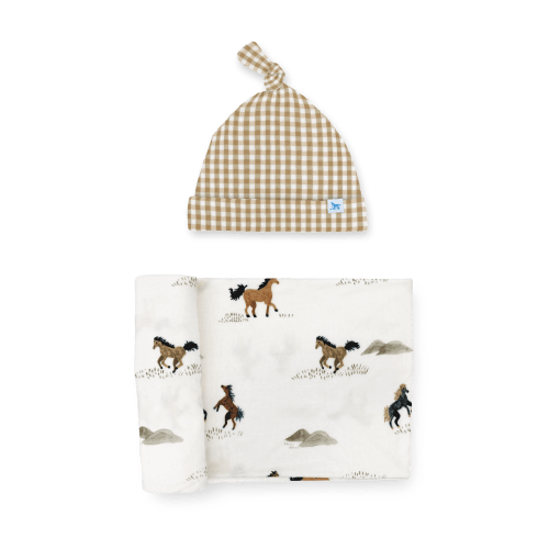 Stretch Knit Swaddle and Hat Set - Wild Horses
