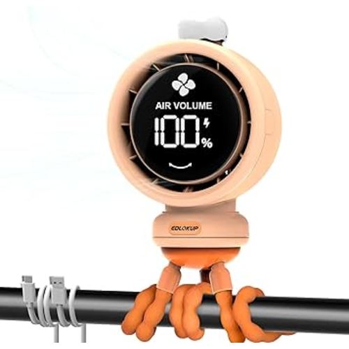 Bladeless Fan for Baby, Battery Operated Stroller Fan, Rechargeable Cooling Fans, Clip on Fans with Night Light, Automatic Air Swing, Flexible Tripod Suitable for Car Seat, Crib, Treadmill (Orange)