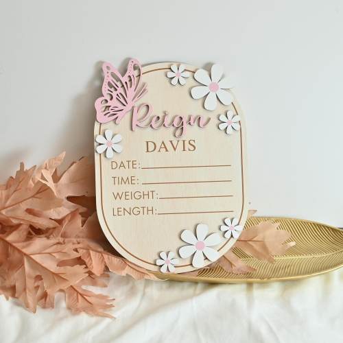 Personalized Baby Name Announcement Sign, Birth Stat Sign With Butterfly, Baby Arrival Hospital Sign, Baby Shower Gifts, Newborn Gift