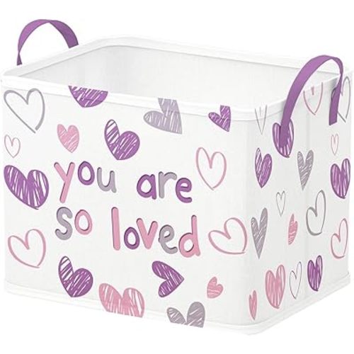 Runtoo Gift Baskets Empty Pink Heart Cute Storage for Girls Baby Shower Decorations You Are So Loved Large Rectangular Toddler Toy Box Laundry Hamper Closet Storage Bins