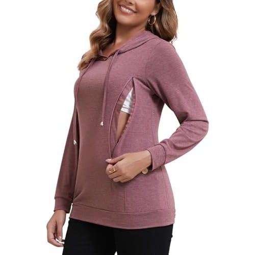 GINKANA Women Nursing Shirts for Breastfeeding with Hidden Zipper Long Sleeve Hoodie Causal Sweatshirt Breast Pumping Tops