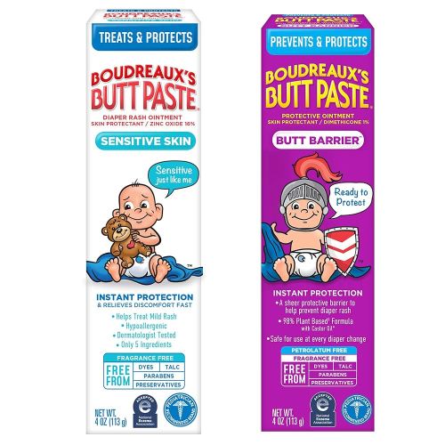 Boudreaux's Butt Paste 4oz Butt Barrier Ointment and 4oz Sensitive Skin Diaper Rash Ointment