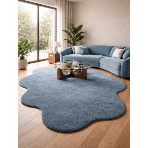 Irregular shape Handmade Rug | Custom Blue colour floor carpet.