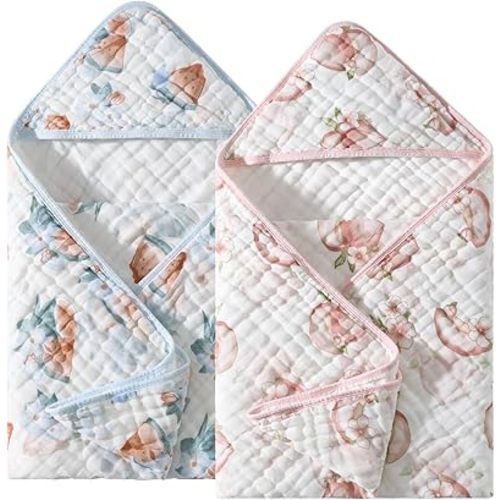 Baby Hooded Towel 2 Pack, Ultra Absorbent & Soft Muslin Baby Towel - 32 x 32 Inches, Baby Bath Towel for Newborns, Infants & Toddlers, Ideal for Bath Time, Pool & Beach