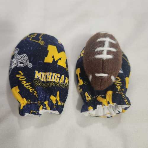 Michigan University Wolverines Baby No scratch mitts fabric with or without felt football newborn to 4 mo Baby shower gifts gender reveal