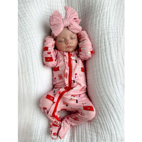 2-Way Ruffle Zip Footie, Love Letters