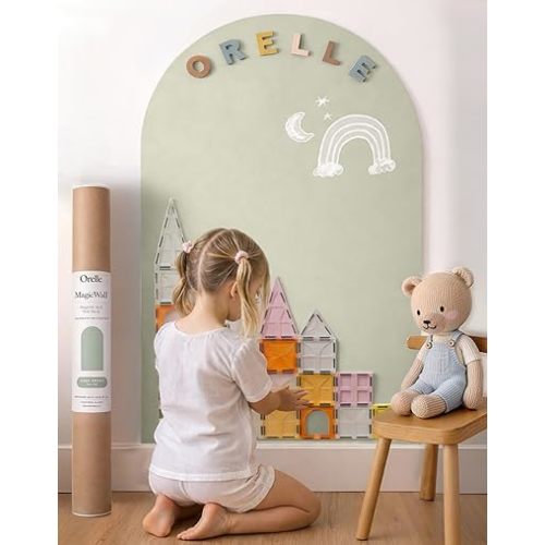 Orelle MagicWall | Magnetic Arch Wall Decal – Repositionable & Renter-Friendly | Peel & Stick Magnetic Wall Decal Chalkboard for Kids | Playroom Essentials | Large | 24 x 39 | Sage Green