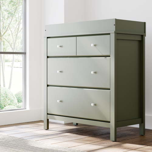 Storkcraft Horizon 3 Drawer Infant Changing Table Dresser, Olive