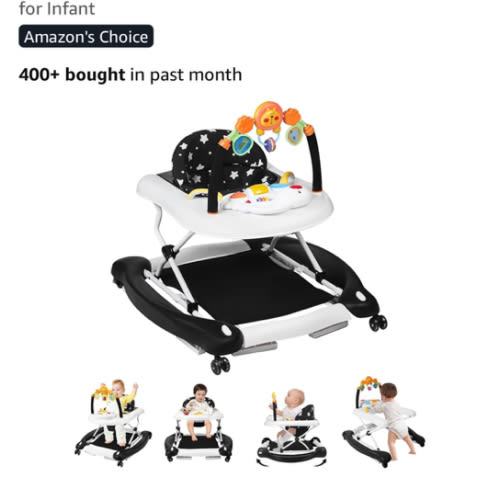 Baby Walker, 5 in 1 Baby Walkers for Boys Girls 6-12 Months, Foldable Walkers for Babies with Bouncer & Feeding Tray, Music, Adjustable Heights, Activity Walker for Infant