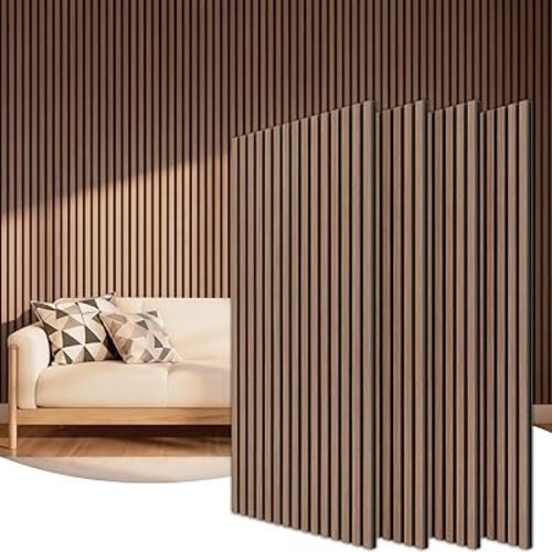 TONOR Wood Slatwall Panels, 4 Pack 47.2" x 23.6"/ 120 x60cm(31ft²) Acoustic Wall Panels, Wood Slat Acoustic Panels for Noise Cancelling and Decoration, Living Room, Bedroom, Office, Walnut