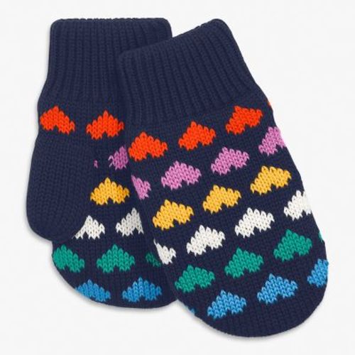 Primary Baby Fleece Lined Rainbow Hearts Mittens In Navy Size 6-12 Months