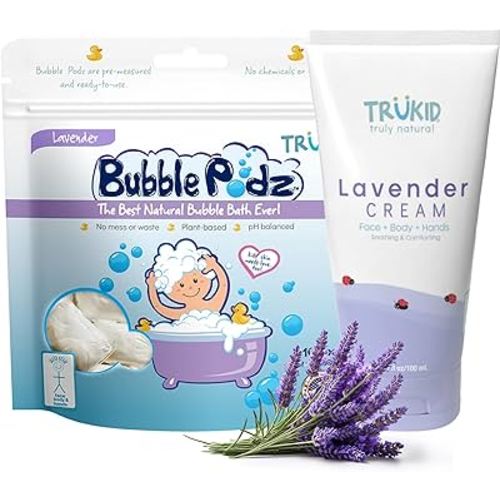 TruKid Lavender Bubble Podz with Baby Skin Cream – Calming Bath and Moisture Bundle for Kids and Toddlers