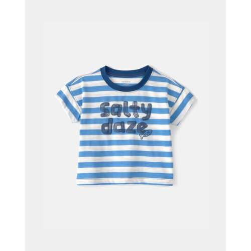 12M - Baby Boy 'Salty Daze' Striped Graphic Tee - Blue/Ivory | Carter's