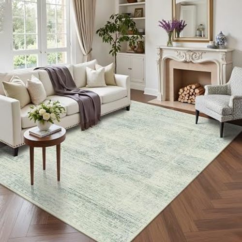Latte&Fog 5x7 Area Rugs for Living Room, Vintage Washable Green Rugs for Bedroom, Bedside, Kitchen, Dining Room, Non-Slip Kids Nursery Throw Rug, Indoor Soft Boho Carpets for Dorm, Farmhouse, Office,