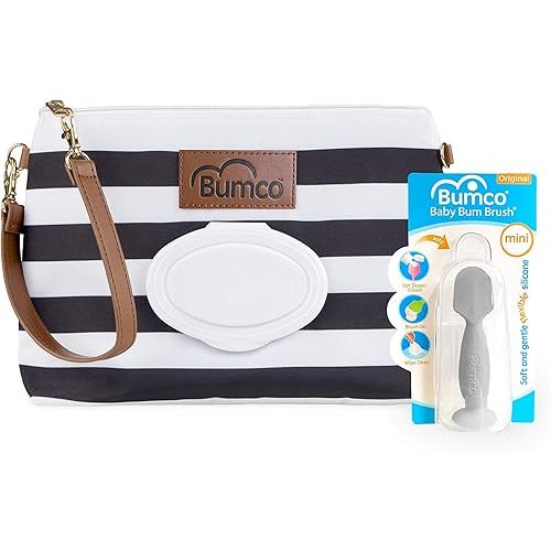 Bumco Diaper Clutch Bag and Mini Cream Spatula - Baby Travel Essentials, Small Bag with Wipes Dispenser, BPA-Free Butt Spatula, Mini Cream Applicator with Case