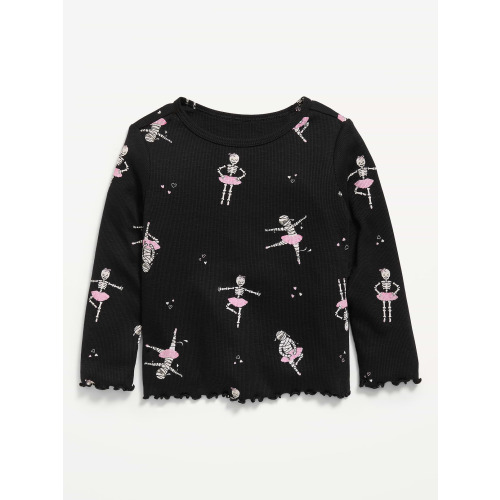Printed Fitted Long-Sleeve Ribbed T-Shirt for Toddler Girls