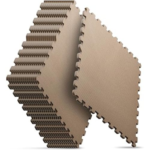 Home Gym Mat, Puzzle Exercise Mat, EVA Interlocking Foam Floor Tiles for Home Workout Equipment and Kids' Play Areas - Blue, 24 in x 24 in x ½ in - (Brown, 16 Pack(64 SQ FT))