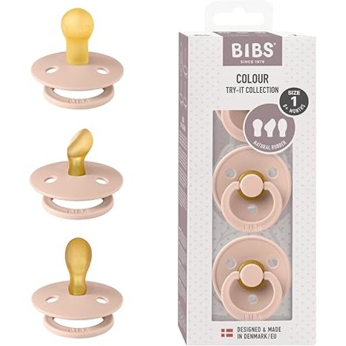 BIBS Pacifiers 0-6 Months | 3-Pack Soothers | BPA-Free Round, Anatomical & Symmetrical Nipple | Made in Denmark | Ivory Try-It Collection (Blush)