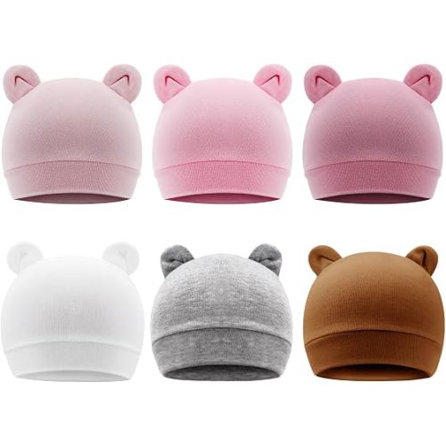 DRESHOW BQUBO 6 Pack Baby Beanie Hats for Unisex Infant Toddler Cotton Beanie Newborn Hospital Hat for Boys Girls 0-6 Months