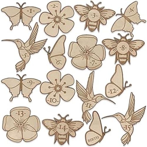 Wooden Growth Chart Markers for Kids Height Measurement, Woodland Shapes.