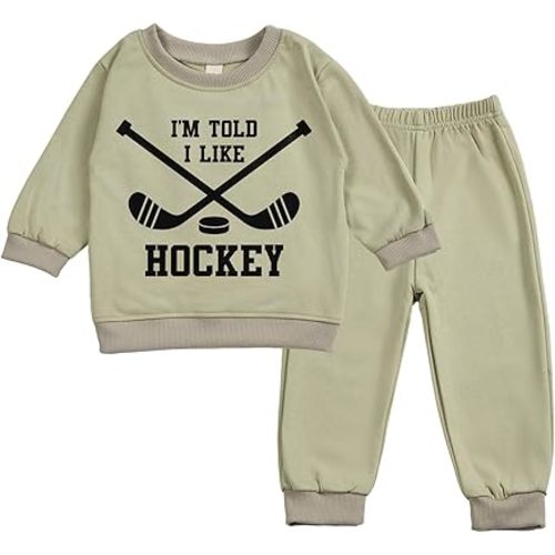 Toddler Baby I'M TOLD I LIKE HOCKEY Long Sleeve Sweatshirt Top Jogger Pants Set Cute Fall Winter Clothes Set