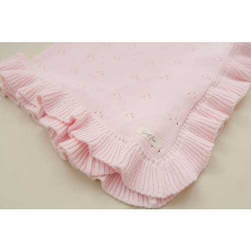 Frilled Pointelle Blanket - Petal Pink