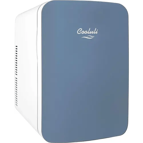 Cooluli 15L Mini Fridge for Bedroom - Car, Office Desk & College Dorm Room - 12v Portable Cooler & Warmer for Food, Drinks, Skincare, Beauty & Makeup - AC/DC Small Refrigerator with Glass Front, Blue,15 Liter