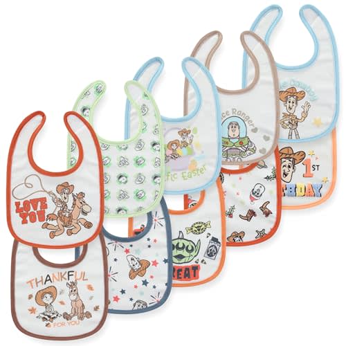 Disney Toy Story Minnie Pooh 10 Pack Milestone Baby Bibs Soft Absorbent Drool Bibs for Teething Feeding Newborn Essentials