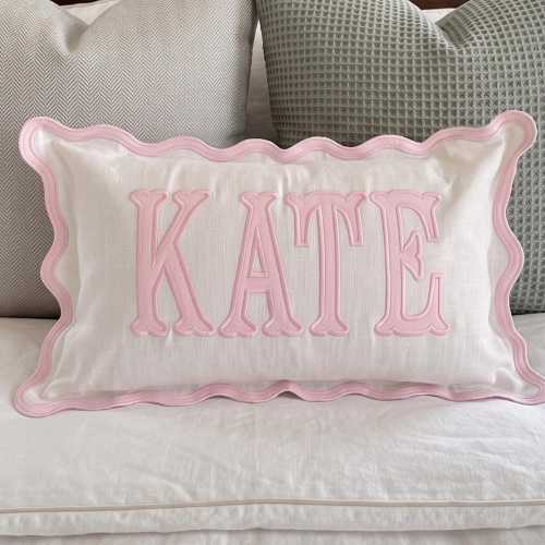 12x20 in Personalized Scalloped Applique Name and Monogram Pillow Cover