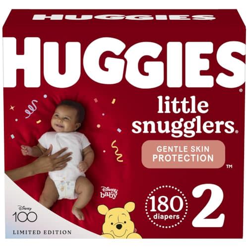Huggies Size 2 Diapers, Little Snugglers Baby Diapers, Size 2 (12-18 lbs), 180 Count
