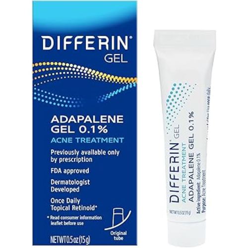 Differin Acne Treatment Gel, 30 Day Supply, Retinoid Treatment for Face with 0.1% Adapalene, Gentle Skin Care for Acne Prone Sensitive Skin, 15g Tube (Packaging May Vary)