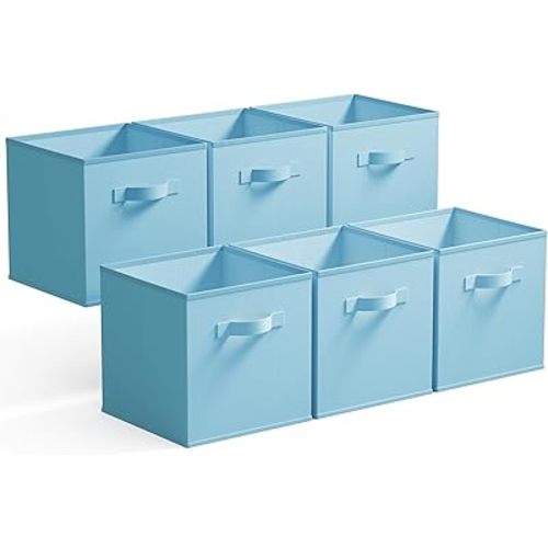GRANNY SAYS Cube Storage Organizer, 11 Inch 6 Pack Storage Cubes with Handles, Toy Storage Bins for Boys Kids Room, Foldable Organizer Bins for Cube Shelf, Light Blue